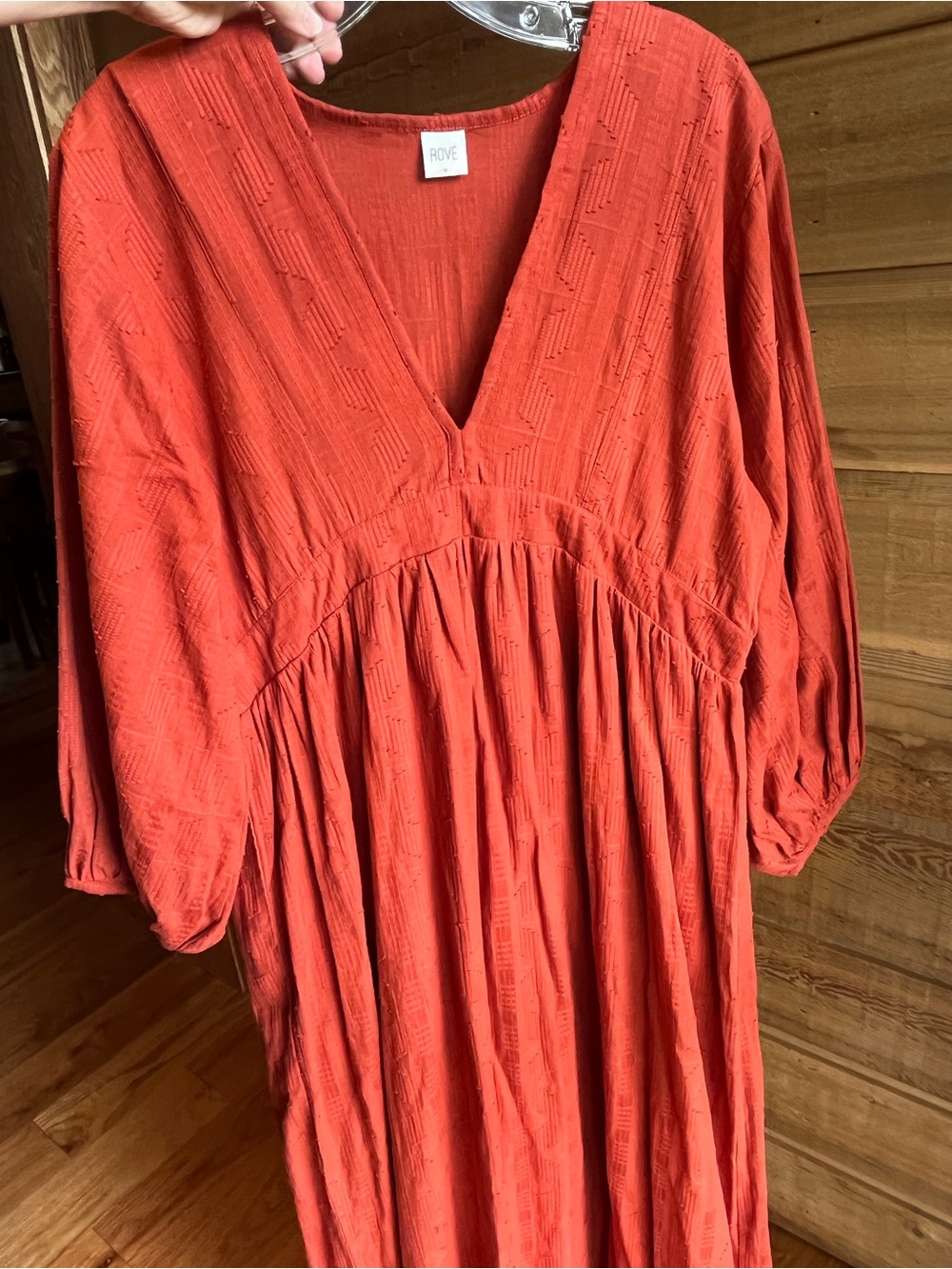 ROVE - Alma Long Sleeve Midi Dress in Warm Red Textured Cotton